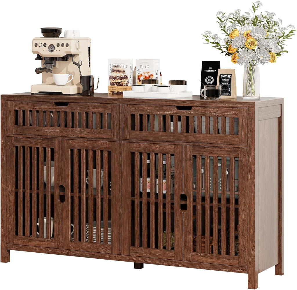 Vabches Modern Sideboard Cabinet with 4 Doors & 2 Drawers, Wood Buffet Cabinet with Storage for Dining & Living Room, Brown