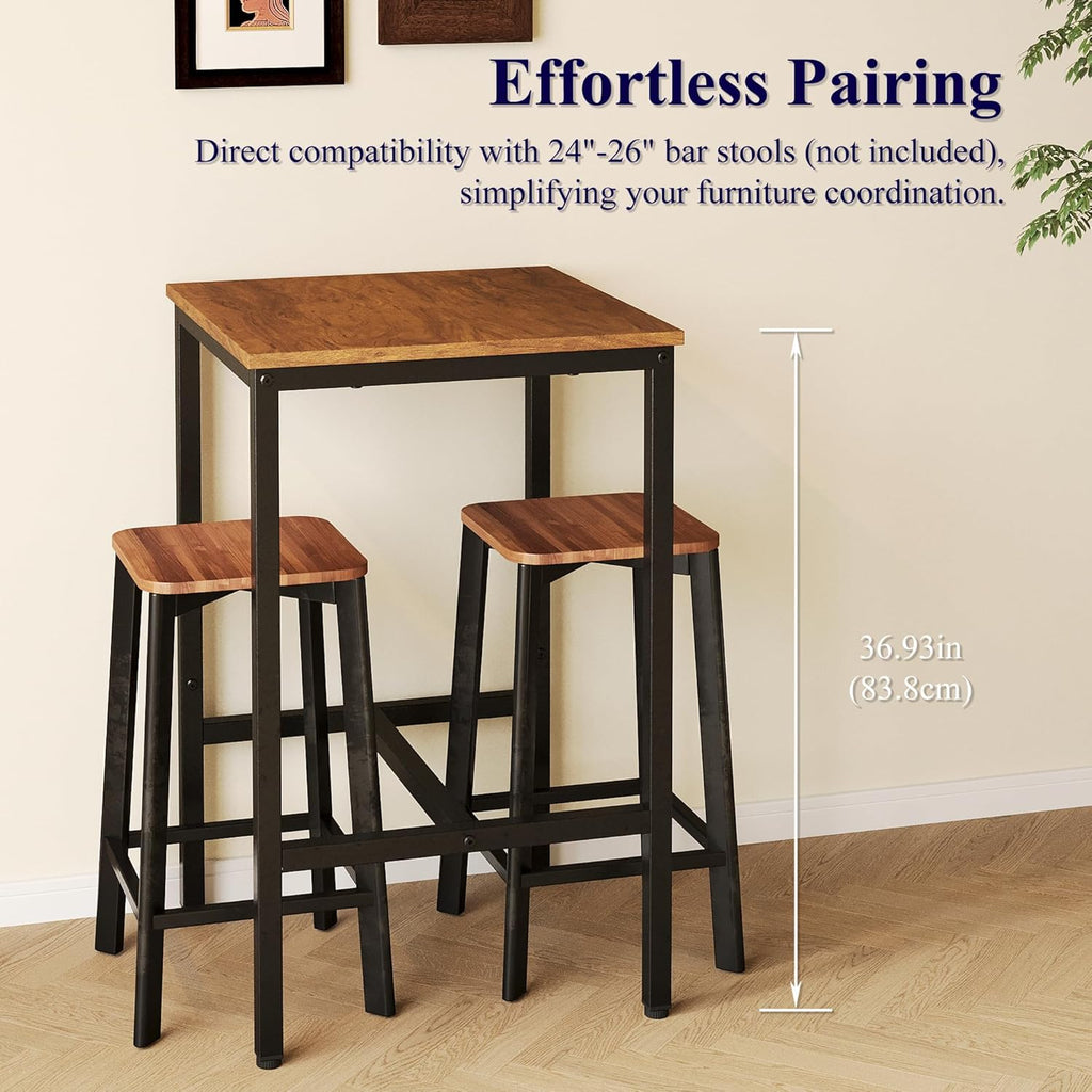 Lutown-Teen Square Bar Table, High Top Table - Industrial Metal Frame for Small Spaces & Narrow Kitchens, 23.6x23.6x36.9 in (LxWxH), Easy Assembly, Mahogany and Black