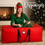 QUENTRO Heavy Duty Christmas Tree Storage Bag - Fits Up to 9ft Tall - Waterproof 600D Polyester Xmas Tree Bag with Reinforced Handles & Secure Zipper – Foldable Durable Holiday Storage Solution (Red)