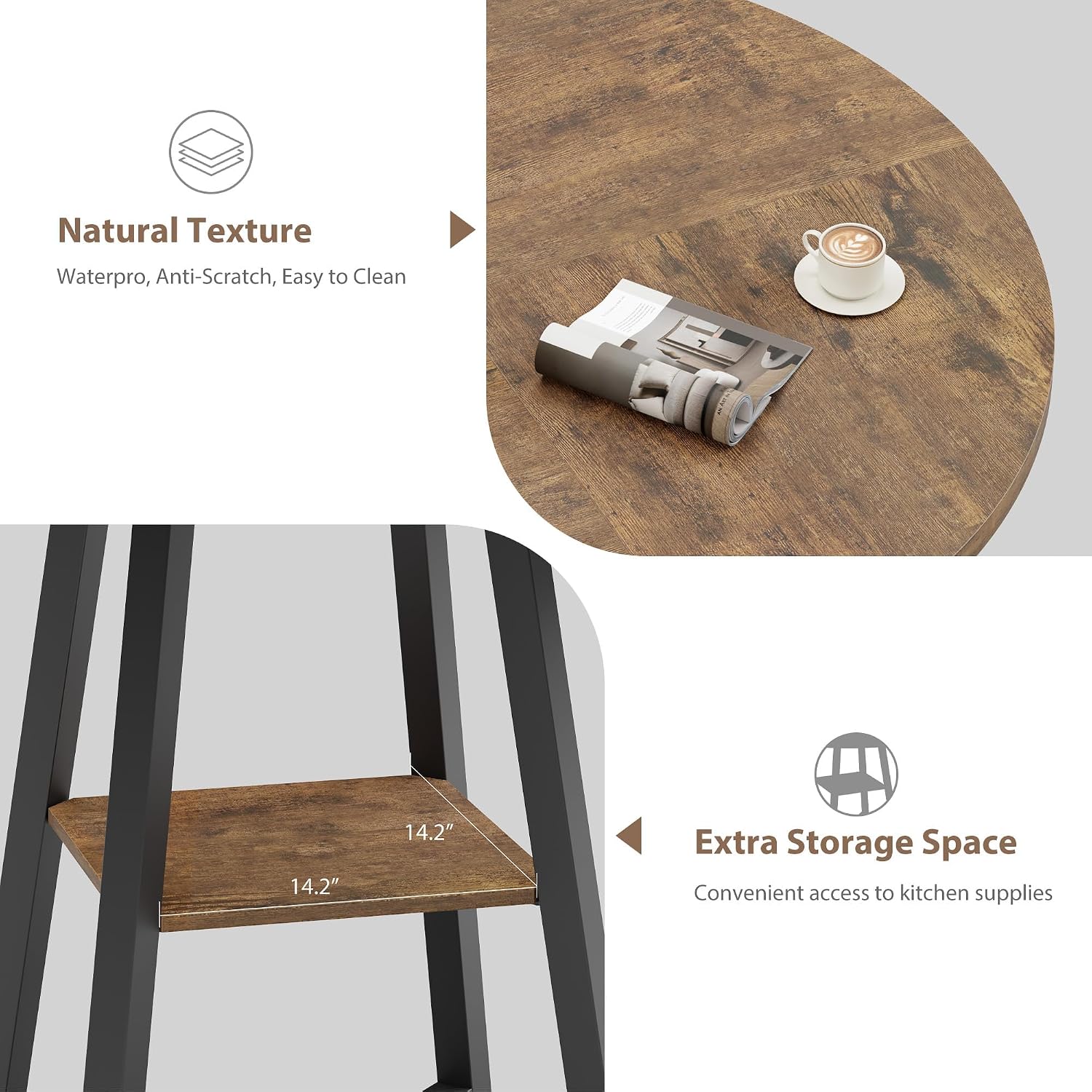 GAOMON 47" Round Dining Table for 4-6 People, Wooden Circle Kitchen Table with Storage Shelf, Industrial Dining Room Table for Kitchen, Dining Room, Save Space
