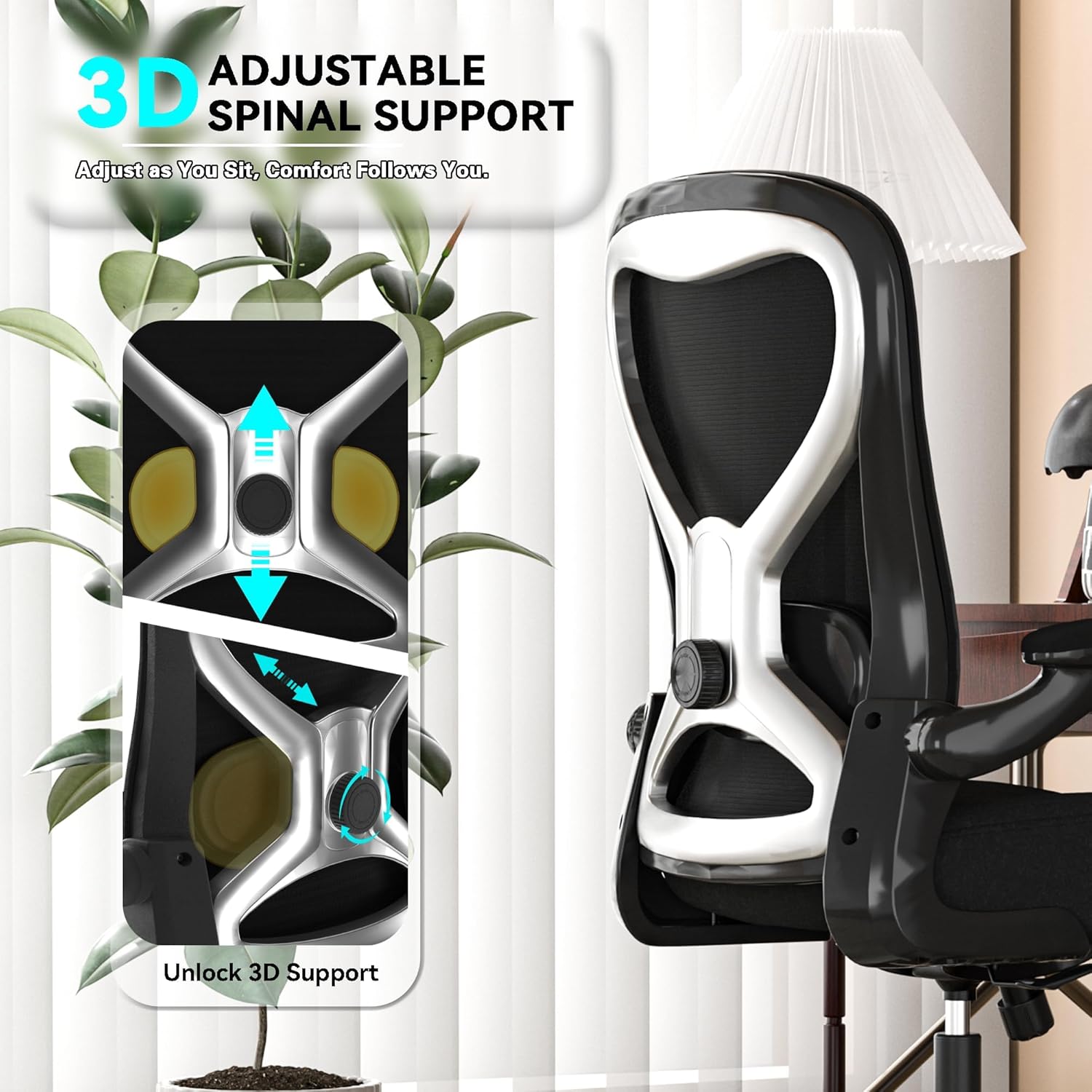 Office Desk Chair with Ergonomic Lumbar Support, Extra-Thick Seat Cushion, Flip-up Arms, Breathable Mesh Back, Computer Task Chair for Home Office