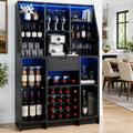 59.05" Wine Bar Cabinet W/ LED Lights & Tempered Glass Door, Home Bar Liquor Storage Cabinet With 16 Grid Wine Glass Rack & Adjustable Shelves,Coffee Cabinet with Drawer for Living Room, Dining Room