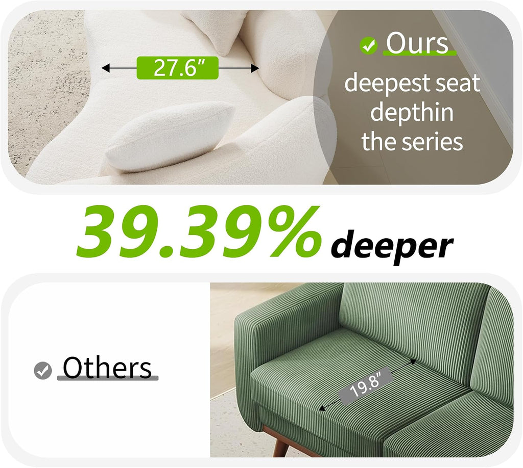 67”Curved Loveseat Sofa for Living Room, Deep Seat Love Seat Couch with 2 Throw Pillows, Modern Loveseat Adopt Teddy Fabric, Suitable Small Spaces The Cloud Loveseat, No Assembly Needed, White