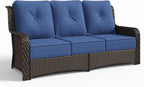 Sundale Outdoor Wicker 3-Seat Patio Sofa, Luxury Outdoor Couch with High Back & Wider Armrests, Patio Furniture with 6-inch Cushions for Yard, Deck, Poolside (Blue)