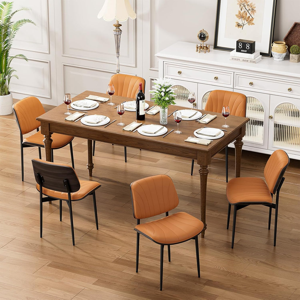 YaFiti Dining Chairs Set of 4, Mid Century Modern Dining Room and Kitchen Chairs, Upholstered PU Leather Chairs with Walnut Bentwood and Metal Legs, Orange