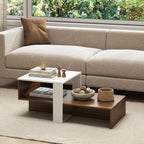 Giantex Small Coffee Table with Storage, 31.5" Wood Unique Center Table with 2-Tier Shelf, Low Accent Cocktail Tea Table, Mid Century Modern Coffee Table for Living Room, Small Spaces, Walnut & White