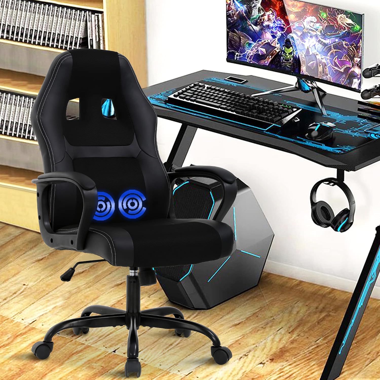 PC Gaming Chair Ergonomic Computer High-Back Racing with Lumbar Support Armrest Adjustable PU Leather Swivel Rolling Executive Office Desk for Home Adults,Black
