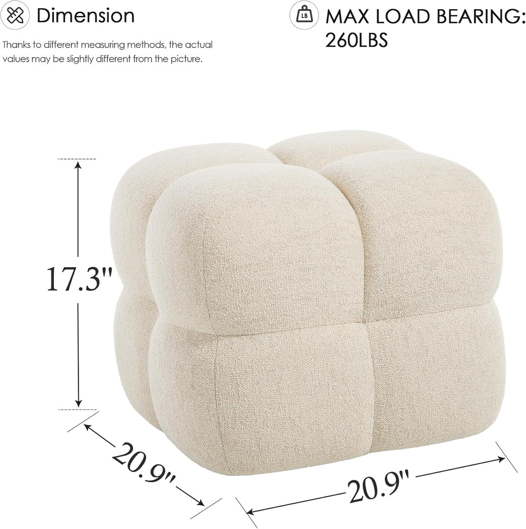 Zesthouse Square Pouf Ottomans Set of 2, Modern Backless Vanity Chair for Bedroom, Beige Linen Foot Rest for Couch, Upholstered Tufted Footstool, Poofy Fabric Ottoman Coffee Table for Living Room