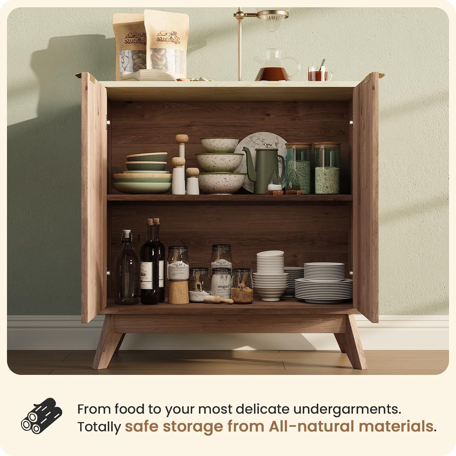 29'' Sideboard Buffet Cabinet with Storage, Fluted Cabinet with Rounded Corners, Modern Buffet Table Accent with 2 Doors for Coffee Bar, Console Table,Oak