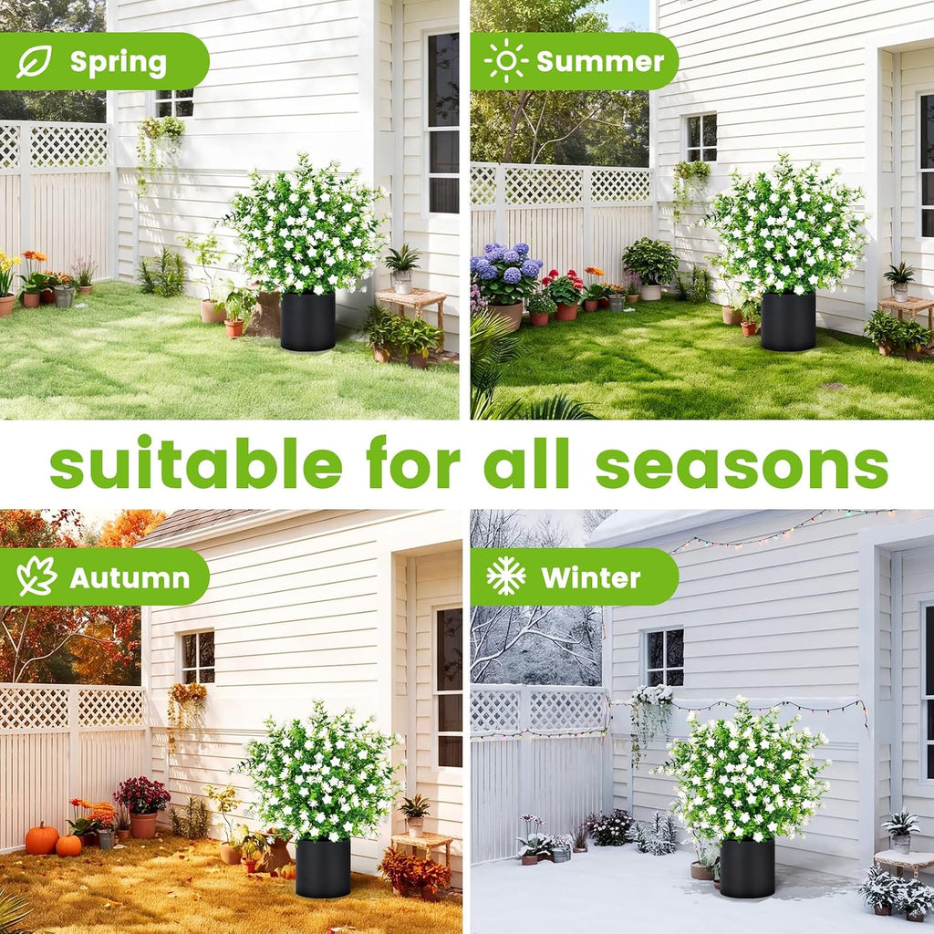 2 Pack Artificial Potted Boxwood Topiary Trees - UV Resistant Faux Outdoor Potted Plants, Spring Summer Greenery Fake Bushes for Front Door Farmhouse Garden Porch Outdoor Decor