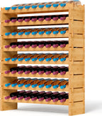NutriChef Bamboo Wine Rack Freestanding Floor, 8-Tier Wooden Wine Storage Shelf Holds 72 Bottles, Stackable Wine Stand and Wine Holder for Bar, Kitchen, Cabinet, or Cellar Display