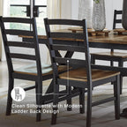 Signature Design by Ashley Wildenauer Dining Chairs Set of 2, Modern Ladderback Dining Chairs with Solid Wood Frame, Two-Tone Finish, Contoured Seat, Black/Brown