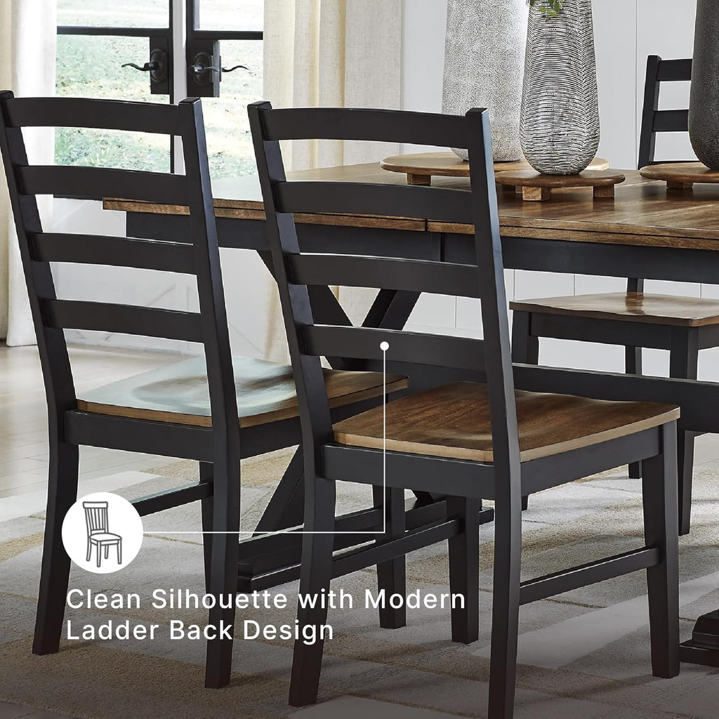 Signature Design by Ashley Wildenauer Dining Chairs Set of 2, Modern Ladderback Dining Chairs with Solid Wood Frame, Two-Tone Finish, Contoured Seat, Black/Brown