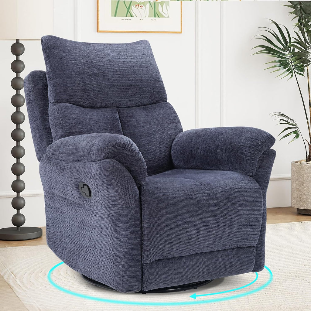 ANJ Swivel Rocker Recliner Chair, Manual Fabric Glider Nursery Recliner Chair, Single Rocking Modern Sofa Home Theater Seating for Living Room, Nursery (Slate Blue)