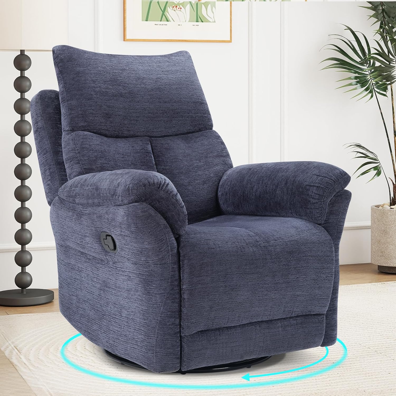 ANJ Swivel Rocker Recliner Chair, Manual Fabric Glider Nursery Recliner Chair, Single Rocking Modern Sofa Home Theater Seating for Living Room, Nursery (Slate Blue)