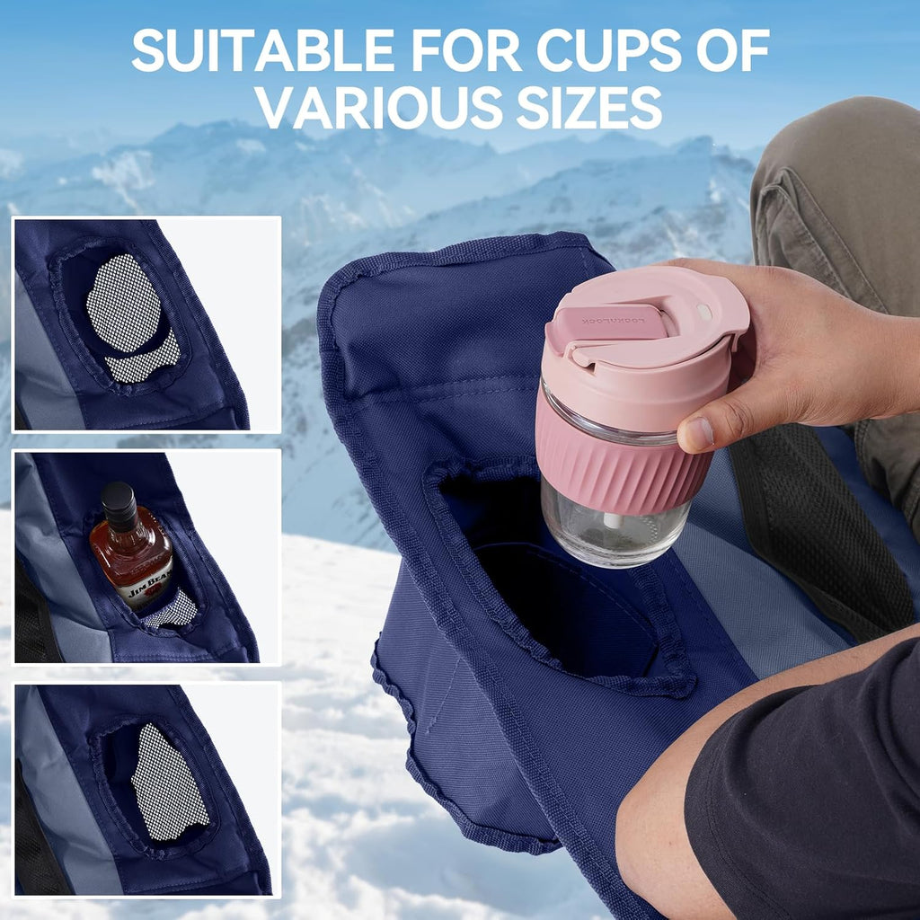 Double Camping Chairs Padded Loveseat Chair for 2 Person - Heavy Duty Oversized Camping Couch for Adults Outdoor Lawn Beach - Portable Folding Sofa with Cup Holders and Carry Bag, Navy Blue