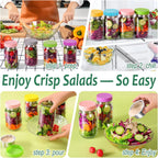 KTKUDY 2 Pack 32 oz Glass Salad Jars with Dressing Cups (Pod) - Meal Prep Salad Container for Lunch - Leakproof Mason Jars with Lids