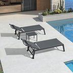 PURPLE LEAF Outdoor Oversized Lounge Chair Set of 3 Pool Lounger Patio Chaise Aluminum Frame with Side Table and Wheels for Outside Sunbathing Tanning Recliner Including Pillows Gray