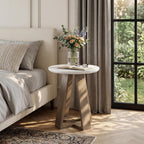 Tribesigns Round Side Table, Modern End Table for Living Room, Small Accent Table for Bedroom, Easy Assembly, White and Brown