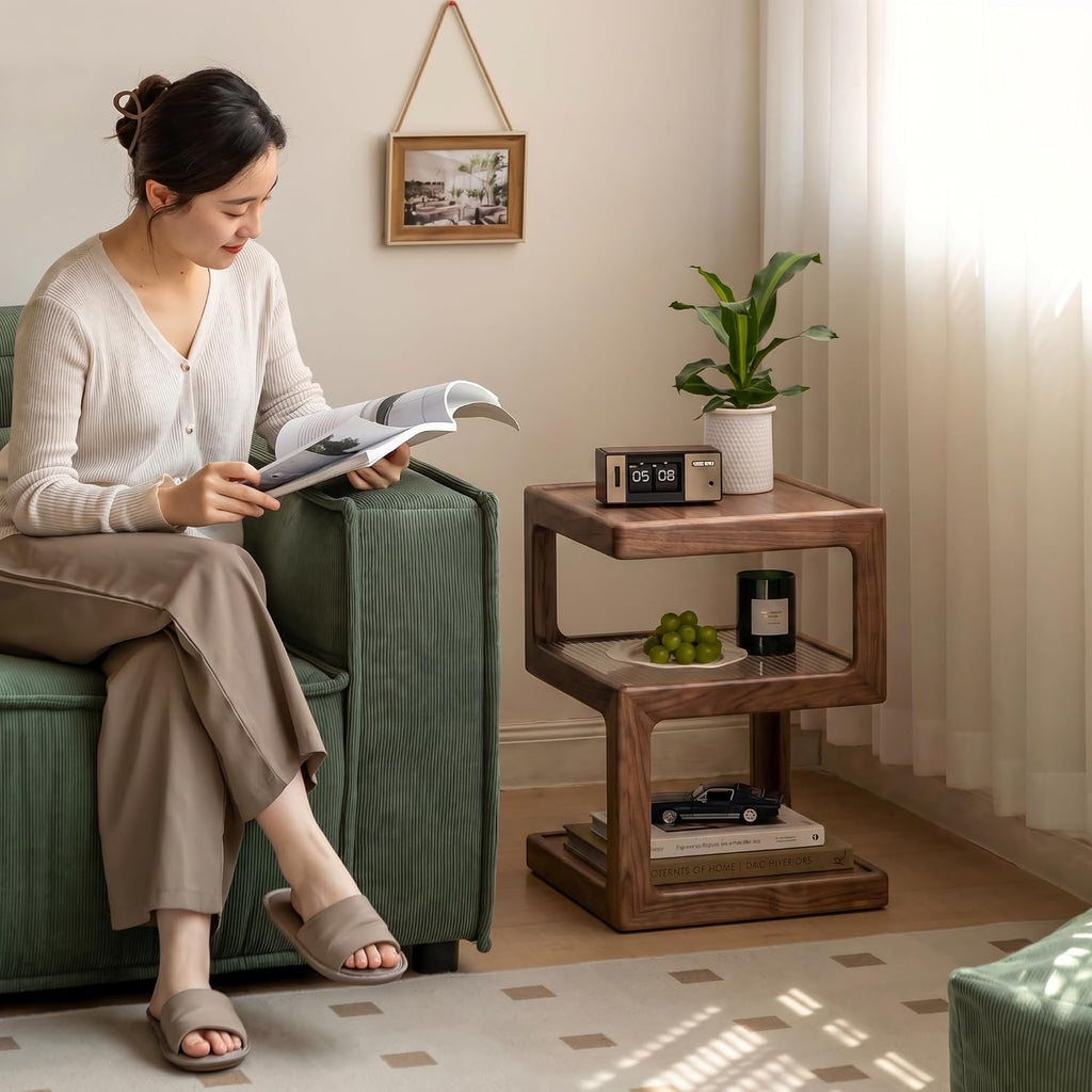 YESWOOD Solid Wood Side Table, Small End Table for Living Room Bedroom, Wooden Nightstand Bedside Table, 3-Tier Open Shelf Night Stand, Modern Accent Table for Sofa & Couch(Walnut, 15.74"D x 21.65"H)