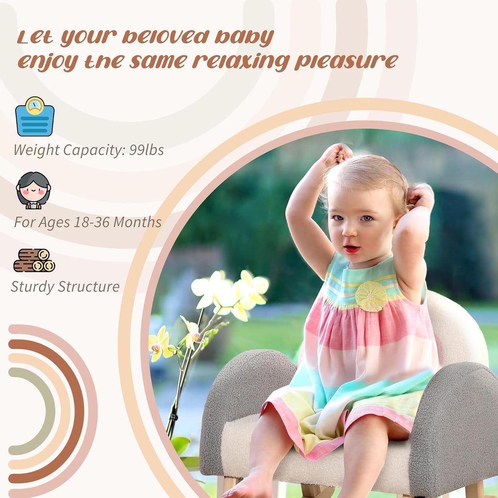 Qaba Kids Sofa, Toddler Rocking Chair with Solid Wooden Frame, Faux Lamb Fleece Fabric, Kids Arm Chair for Nursery or Playroom, Ages 18-36 Months, Gray