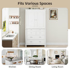 Freestanding Large Kitchen Pantry Cabinet 43.3" Wide, 77.3" Tall Farmhouse Storage Cupboard with 5 Drawers, 6 Door Shelves & Adjustable Shelves for Kitchen Dining Room Organization(White)