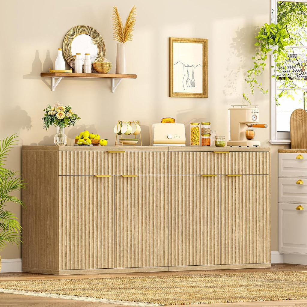 Buffet Sideboard Cabinet with Storage, 31.5" Buffet Table Coffee Bar Wine Bar Storage Cabinet with Adjustable Shelf for Living Room, Kitchen, Natural