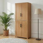 67" Tall Kitchen Pantry Cabinet, 28" W Storage Cabinet for Kitchen | 67" x 28" x 15" size, 4 adjustable shelves, engineered wood, anti-tip compatible, Shaker doors, Oak