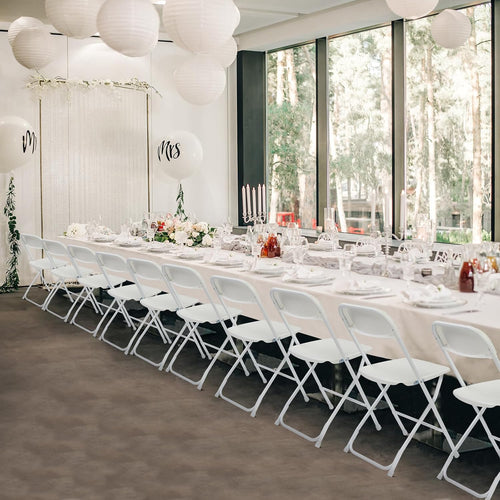 10pcs Folding Chair, Plastic Chairs with 330-Pound Capacity, Easy to Fold and Store Suitable for Indoor & Outdoor, Wedding, Party, Restaurant, Meeting Room, Patio and Garden, White