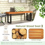 RELAX4LIFE Outdoor Bench Acacia Wood - 48’’ Garden Patio Dining Bench w/Slatted Seat, Metal Legs, 2-Person Backless Picnic Loveseat, Farmhouse Indoor Outdoor Furniture for Entryway Deck Park Porch (1)