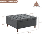 Weture 35 Inch Extra Large Storage Ottoman Coffee Table, No Assembly Required, Oversized Square Ottoman with Storage, Tufted Upholstered Ottomans Coffee Table for Living Room (Fabric, Dark Grey)