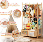 Stuffed Animal Storage with Two Wooden Drawers, 280L Extra Large Capacity Plush Toy Organizer Tower, Solid Wood Stuffed Animal Zoo Storage for Bedroom, Playroom&Home Organization