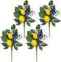 Valery Madelyn 4 Packs Spring Summer Picks with Lemons Blueberry Eucalyptus Leaves, Artificial Fruit Lemon Picks with Greenry, Summer Lemon Branches Decorations for Home Vase Kitchen Table Decor-12''