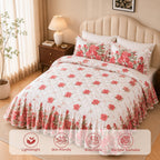 Ruffled Comforter Set King with Attached Bed Skirt, 3 Piece Skirted Comforter Bedding Set, Shabby Chic Floral French Country Comforter with Bedskirt Ruffled Dust Ruffle Design for Farmhouse Bedroom