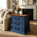 Vipbear Nightstand with Charging Station Set of 2, 22.4" Wide Farmhouse End Table, 3 Drawers for Bedroom, Wood Bedside Table with USB-C & AC Outlets, Side Tables for Living Room, Blue