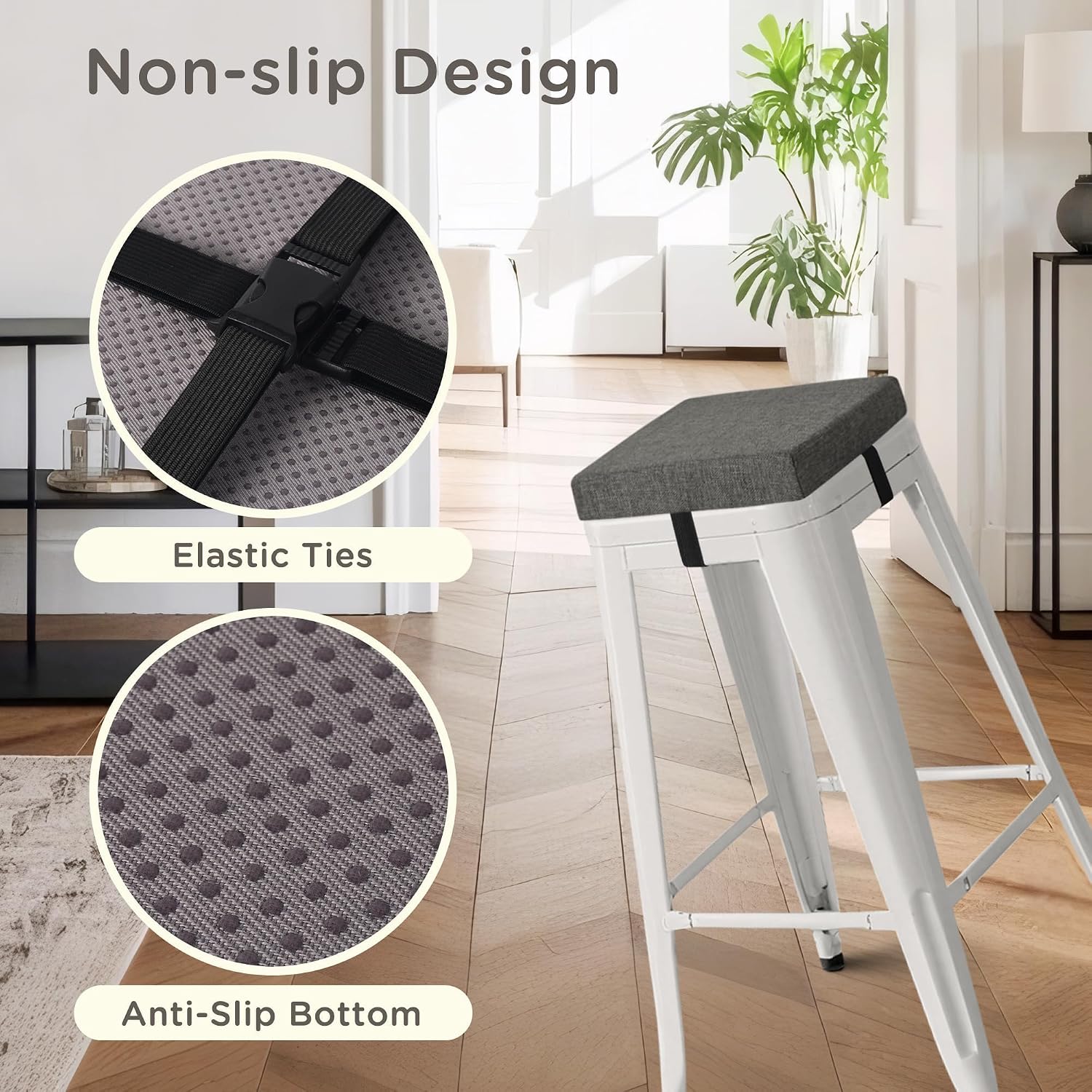 Bar Stool Cushions Square 12" x 12" Small Cushions for Bar Stools with Ties Small Seat Pads with Washable Cover 1 Piece Dark Grey