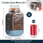 [NEW] 2 Pack Square 1.5 Gallon Glass Jar with Hinged Airtight Lid, Large Mason Jars Wide Mouth with Handle, Glass Storage Containers with Non-slip Base for Pantry, Laundry Room, Flour, Rice, Dog Treat