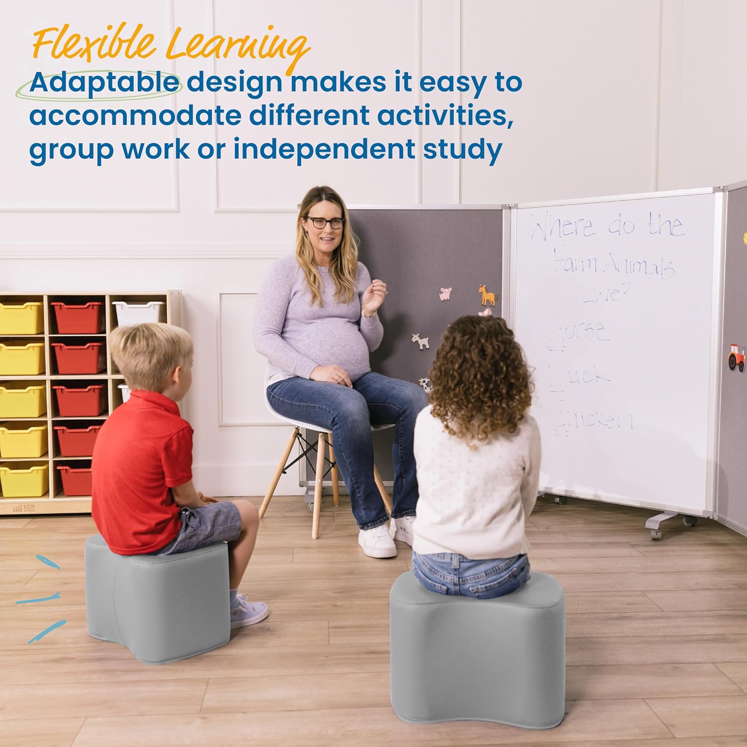 ECR4Kids SoftZone Toddler Modular Stool Seating Set, Classroom Furniture, Grey, 2-Pack