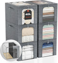 GoMaihe Clothes Storage Bin with Metal Frame: 6-Pack Stackable Closet Storage Bin with Lid & Clear Window, Sweater Boxes Storage for Closet Bedding Clothing Storage Organizer 40L