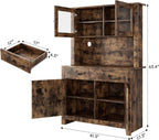 Kitchen Pantry Storage Cabinet with Microwave Stand & Coffee Bar Cabinet,Ample Storage Space with Countertop and 4 Doors, Multi-Scene Use As Hutch or Bar Cabinet, Easy Assembly