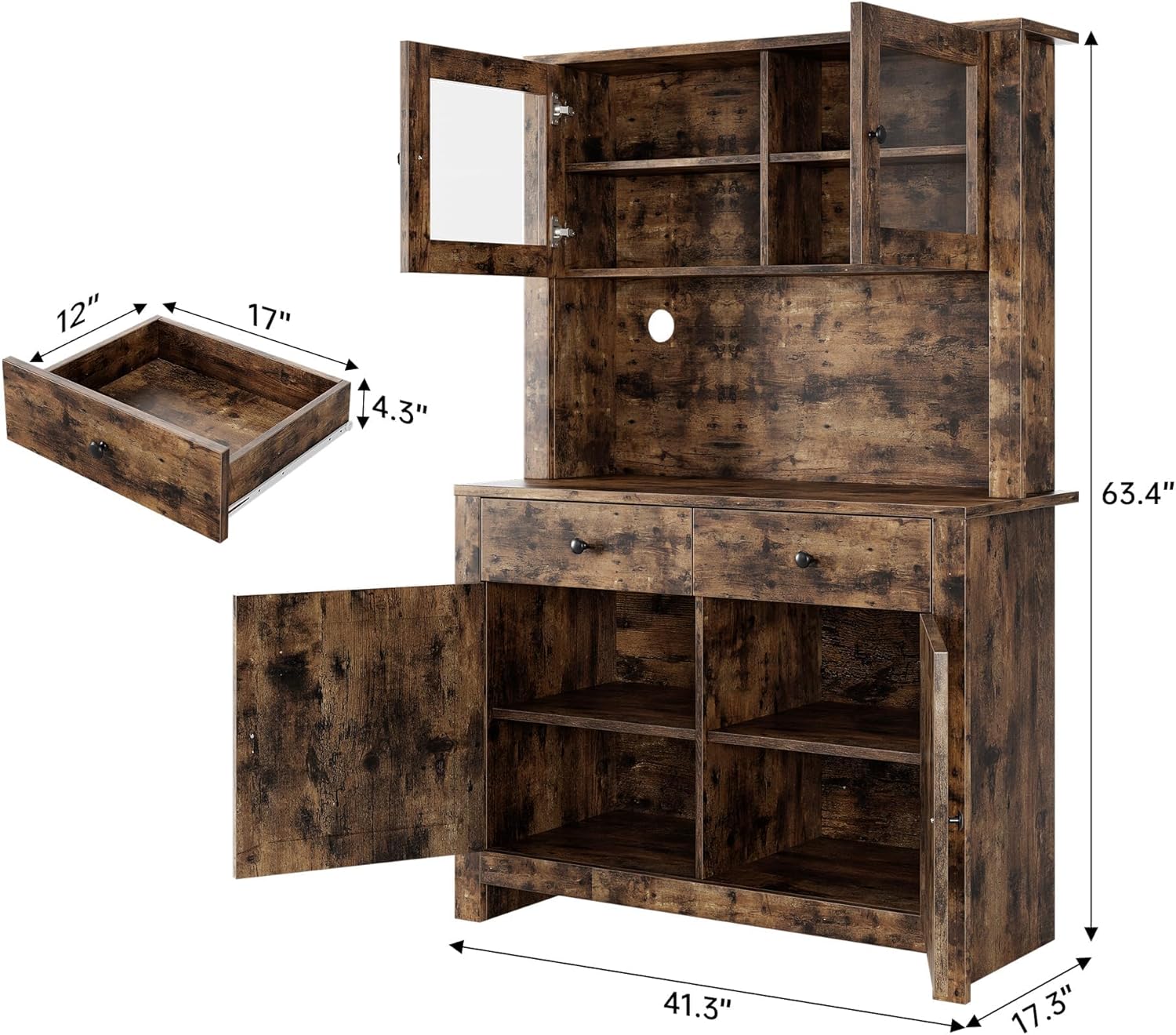 Kitchen Pantry Storage Cabinet with Microwave Stand & Coffee Bar Cabinet,Ample Storage Space with Countertop and 4 Doors, Multi-Scene Use As Hutch or Bar Cabinet, Easy Assembly