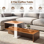 Giantex Small Coffee Table with Storage, 31.5" Wood Unique Center Table with 2-Tier Shelf, Low Accent Cocktail Tea Table, Mid Century Modern Coffee Table for Living Room, Small Spaces, Walnut & White