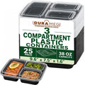 3 Compartment Food Containers with Lids, 25 Pack, 38 Oz Take Out Containers, Reusable Meal Prep Containers, Microwave Safe Lunch Boxes, Food Storage Containers for Catering, Restaurant & To Go Meals