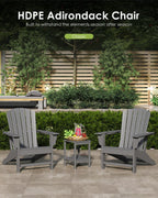 GREENVINES Adirondack Chairs Set of 4 | HDPE Plastic | Oversized Fire Pit Chair | All Weather | Grey | Poly Lumber | for Outdoor Deck Backyard Patio Garden
