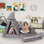 Betterhood Modular Kids Play Couch, Kids Couch Building Fort for Playroom, Children Convertible Foam Cushion for Boys and Girls (Square Armrest, Grey)
