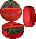 Iconikal 3-Pack Wreath Storage Bag with Handle 30-Inch Diameter Red Zippered Christmas Holiday Garland Organizer Tear-Resistant Protective Bulk Pack