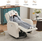 Swivel Nursery Rocker Recliner for Nursery, 360° Swivel Glider Recliner, Manual Rocking Recliner Chairs with Pockets and Large Arms for Living Room, White Corduroy