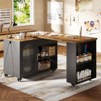 HSH 71” Rolling Kitchen Island with Storage Seating on Wheels, Rustic Brown | Mobile Island Cart With 360° Swivel Tabletop, With Power Outlet, Storage Cabinet, Open Adjustable Shelves Fit In Microwave