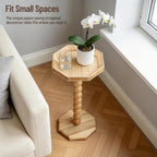 Boho Rattan Octagon Side Table, Drink Table for Small Spaces, Coastal Small Accent Tables, Solid Wood Pedestal End Tables for Living Room, Bedroom, Corners