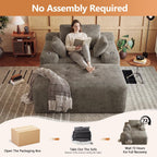 67" Oversized Chaise Lounge Chair Indoor, Corduroy Upholstered Boneless Sofa Bed, Modern Deep Seat Cloud Sleeper Couch Reading Chair for Living Room, No Assembly Required, Khaki